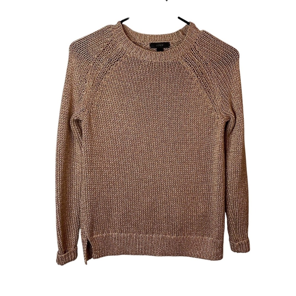 J.Crew Women Metallic Pullover Sweater XXS Rose Gold Open Knit Raglan